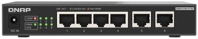 Main image of QNAP 4-Port 2.5Gbps & 2-Port 10BASE-T Unmanaged Switch (QSW-2104-2T-R2-US)
