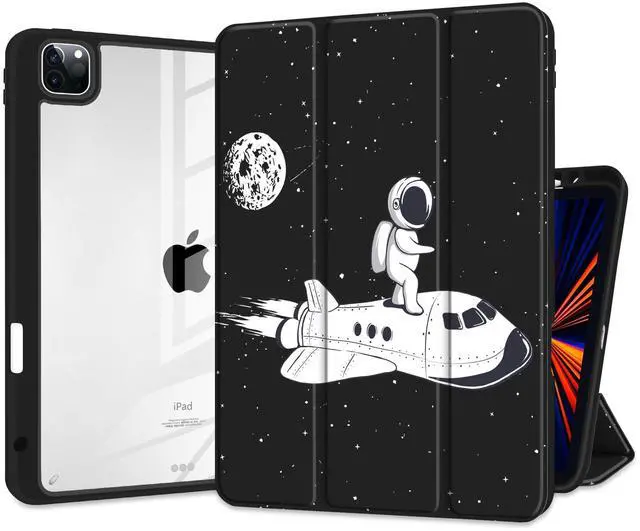 Main image of Yebiseven Case for iPad Air 5th/Air 4th Generation 2022 2020, Clear Acrylic Back Shell for iPad Air 10.9 inch, Shockproof Tablet Case with Auto Sleep/Wake + Pencil Holder, Space Flight