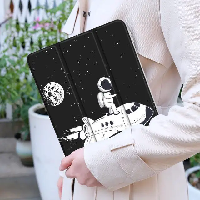 Alt view image 2 of 5 - Yebiseven Case for iPad Air 5th/Air 4th Generation 2022 2020, Clear Acrylic Back Shell for iPad Air 10.9 inch, Shockproof Tablet Case with Auto Sleep/Wake + Pencil Holder, Space Flight