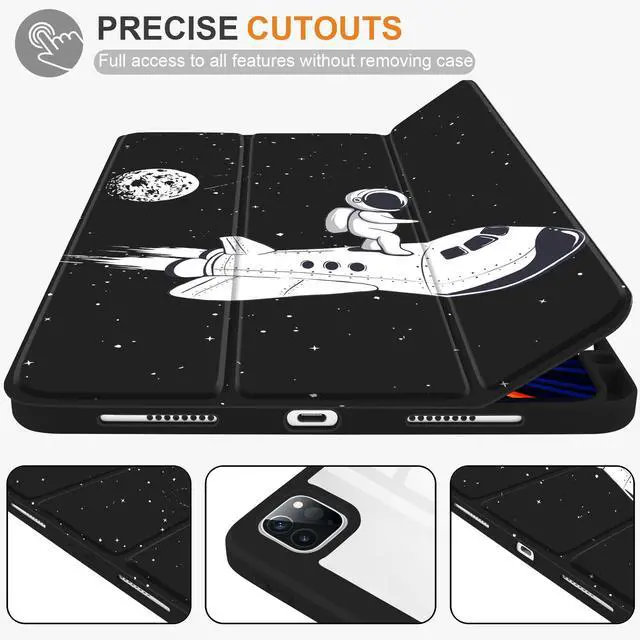 Alt view image 5 of 5 - Yebiseven Case for iPad Air 5th/Air 4th Generation 2022 2020, Clear Acrylic Back Shell for iPad Air 10.9 inch, Shockproof Tablet Case with Auto Sleep/Wake + Pencil Holder, Space Flight