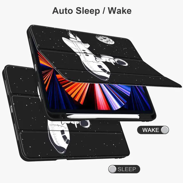 Alt view image 3 of 5 - Yebiseven Case for iPad Air 5th/Air 4th Generation 2022 2020, Clear Acrylic Back Shell for iPad Air 10.9 inch, Shockproof Tablet Case with Auto Sleep/Wake + Pencil Holder, Space Flight