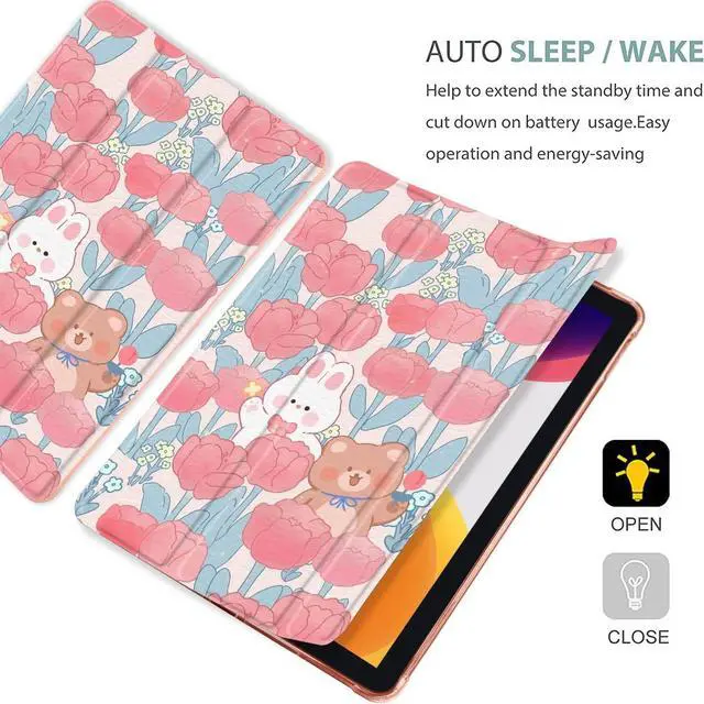 Alt view image 4 of 5 - MAYCARI Rabbit Bear Flower Case for iPad 10.2 inch 2021/2020/2019 with Pencil Holder, Cute Animal iPad 9th/8th/7th Generation Protective Case with Soft TPU Back, Auto Sleep/Wake Cover Slim Shell