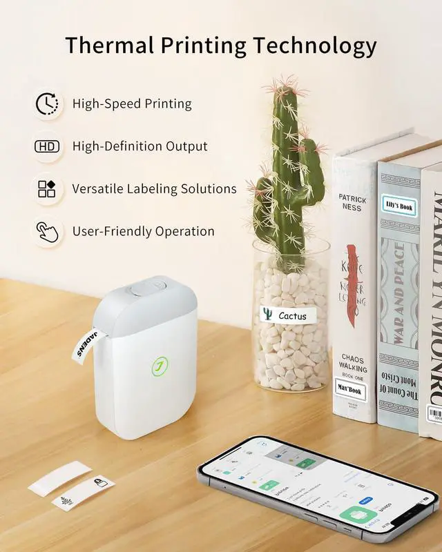 Alt view image 3 of 5 - JADENS Label Maker Machine, JD-11 Portable Bluetooth Label Printer with a Tape, Wireless Inkless Handheld Labels Printer with Multiple Templates for Organizing for Home, Office, Business (Grey-White)