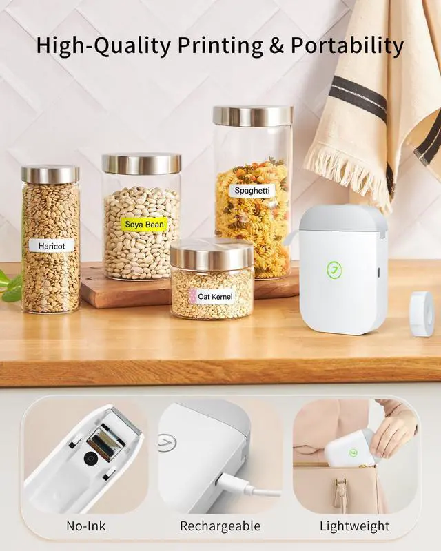 Alt view image 2 of 5 - JADENS Label Maker Machine, JD-11 Portable Bluetooth Label Printer with a Tape, Wireless Inkless Handheld Labels Printer with Multiple Templates for Organizing for Home, Office, Business (Grey-White)