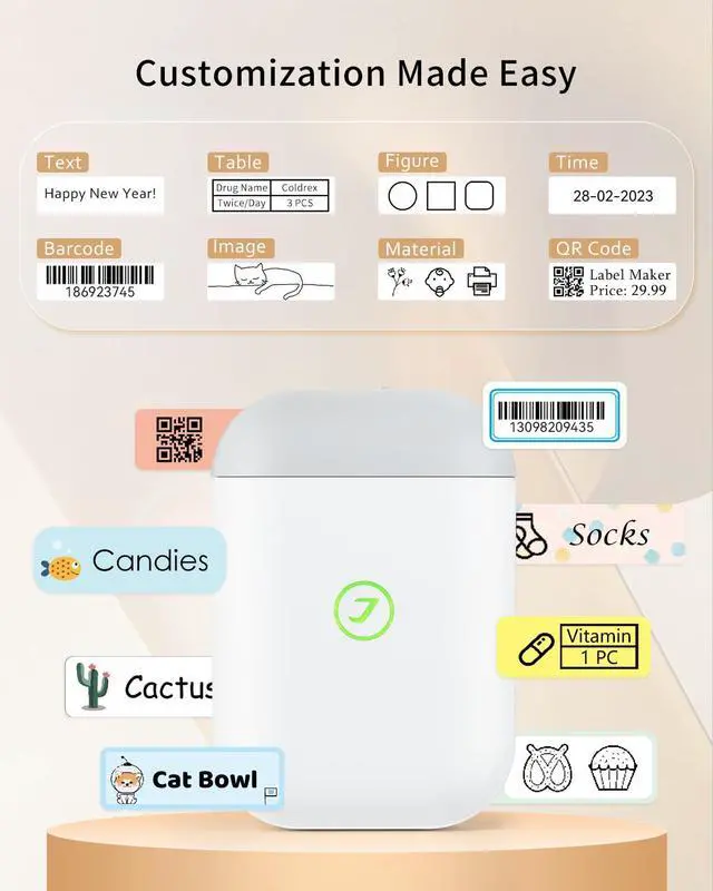 Alt view image 5 of 5 - JADENS Label Maker Machine, JD-11 Portable Bluetooth Label Printer with a Tape, Wireless Inkless Handheld Labels Printer with Multiple Templates for Organizing for Home, Office, Business (Grey-White)