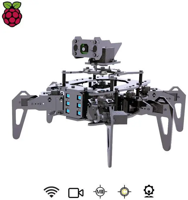 Alt view image 2 of 5 - Adeept RaspClaws Hexapod Spider Robotic Kit Compatible with Raspberry Pi 4 3 Model B+ B, OpenCV Target Tracking, Video Transmission, Raspberry Pi STEAM Crawling Robot with PDF Manual