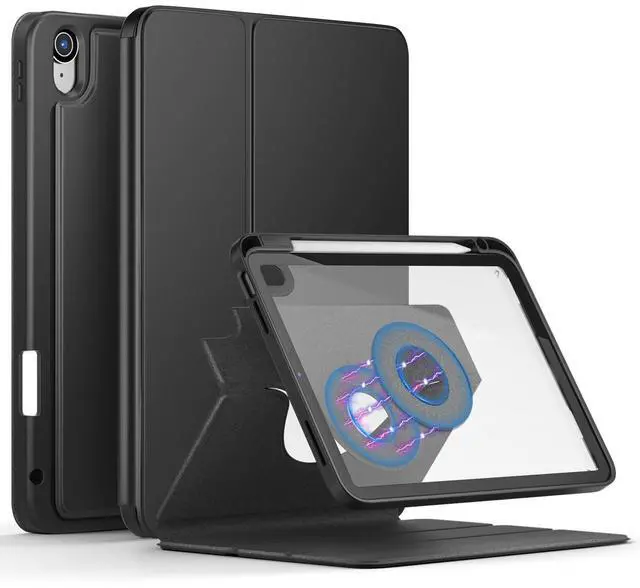 Main image of DINGGUAGUA Case for iPad A16 11th Generation 11 inch 2025, iPad 10th Generation 10.9 Inch 2022 with Built-in Pencil Holder Cover with Detachable Clear Back Shell A2696 A2757 Auto Wake/Sleep,Black