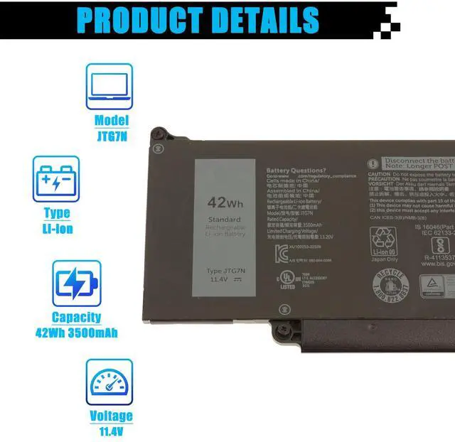 Alt view image 2 of 5 - AOMKA JTG7N Laptop Battery Replacement for Dell Latitude 3440 3540 P28F P28F004 P170G P170G001 P37G P37G004 P169G P169G001 Series 0JTG7N 0542WP R73TC DR02P GTG7N KDM9P GRWKG 2X1V9 42Wh 3500mAh 11.4V