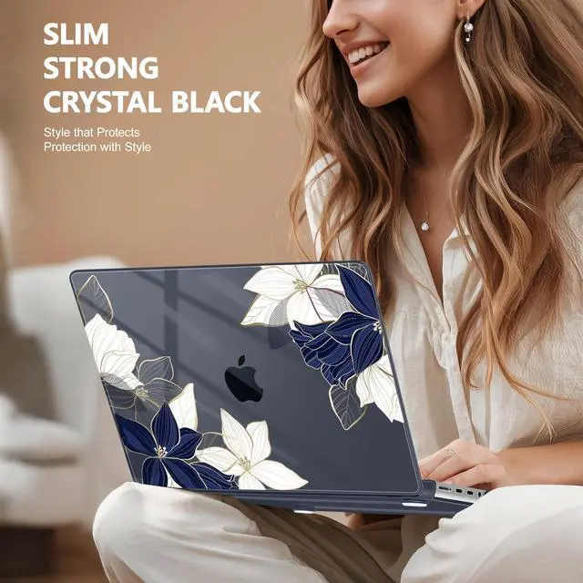 Alt view image 4 of 5 - May Chen Case for M4 MacBook Pro 14 inch A3112 A3401 Max A3185, M3 A2918 A2992, M2 A2779 M1 A2442, 2024 2023 2022 2021 Release, Plastic Hard Shell Case with Keyboard Cover, Elegant Flower