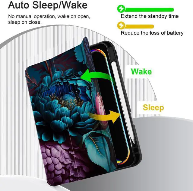 Alt view image 4 of 5 - MEEgoodo Case for M4 iPad Pro 11 inch Case 2024, Tablet Cover with Trifold Stand & Pencil Holder & Auto Wake/Sleep & Soft TPU Back Cover, Beautiful Fantasy Flower
