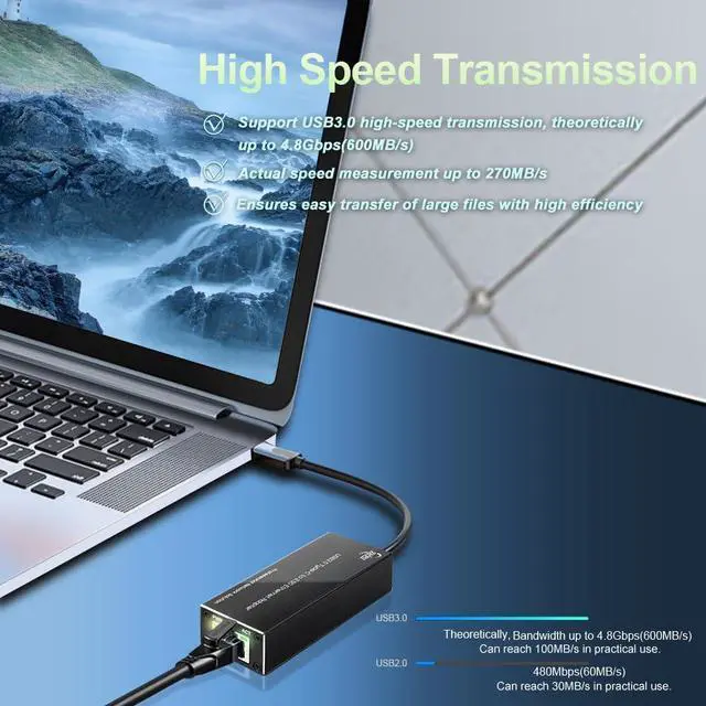 Alt view image 4 of 5 - Mxtgifar 2.5G USB3.0 Ethernet Adapter Aluminum Type C to 2.5 Gigabit Network Adaptor,Compatible for MacBook Air/Pro, XPS, Windows, macOS (Driver May be Needed, See Package QR Code)