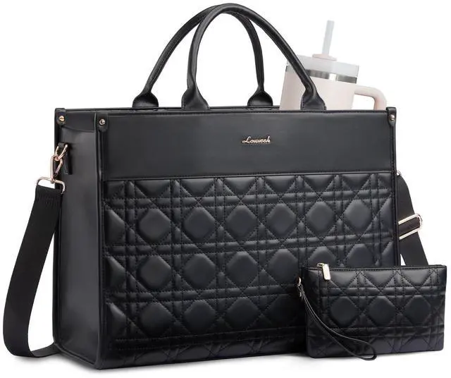 Main image of LOVEVOOK Laptop Tote Bag for Women with Large Cup Holder, 15.6 Inch PU Leather Work Bag Teacher Tote Bag, Waterproof Bag for School with Zipper, Computer Messenger Bags Business Office