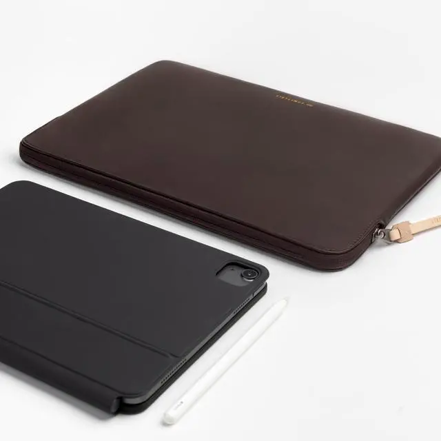 Alt view image 4 of 5 - Comfyable Tablet Sleeve Compatible with iPad Air 13 inch M3 2025, iPad Pro 13" M4 2024 with Magic Keyboard & Pencil Holder - PU Leather Bag Slim Protective Cover Case - Chocolate