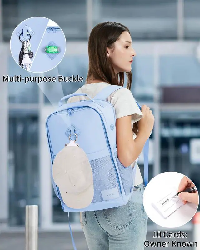 Alt view image 3 of 5 - ECOHUB Travel Backpack for Women Men, 17.3" Laptop Backpack with Hat Clip Water-Resistant Carry On Casual Daypack Lightweight Personal Item Bag with USB Charging Port for Travel Work School, Blue