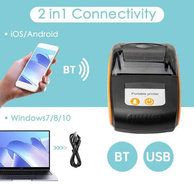 Alt view image 4 of 5 - Portable Receipt Printer 58mm Mini Thermal Printing Wireless BT USB Mobile Printer with 2 Inch Thermal Paper Roll Compatible with Android/iOS/Windows System for Small Business Restaurant Retail Store