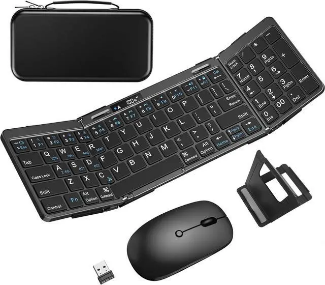 Main image of Foldable Keyboard and Mouse, EDJO Folding Keyboard Mouse Combo with Portable Case, 2.4G Wireless & Bluetooth, USB-C Rechargeable Travel Combo for Windows, Mac OS, iOS, Android PC/Laptop/ (Black)