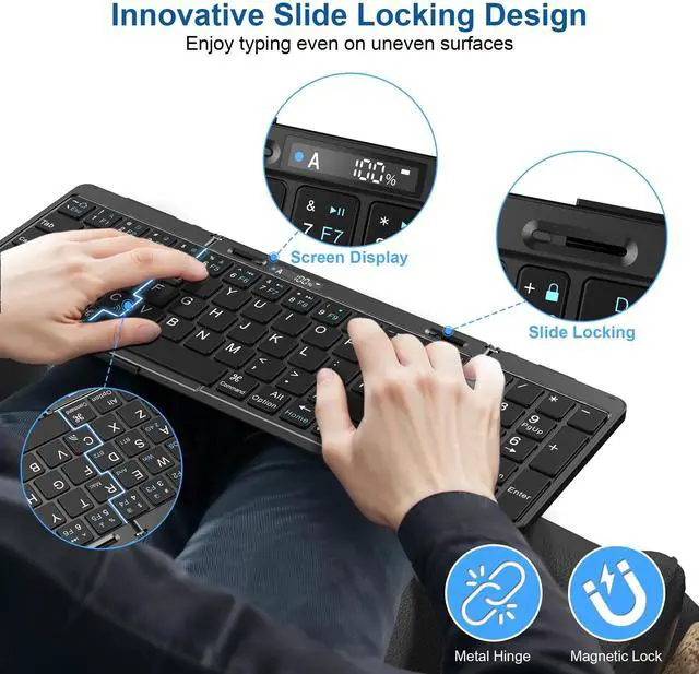 Alt view image 2 of 5 - Foldable Keyboard and Mouse, EDJO Folding Keyboard Mouse Combo with Portable Case, 2.4G Wireless & Bluetooth, USB-C Rechargeable Travel Combo for Windows, Mac OS, iOS, Android PC/Laptop/ (Black)