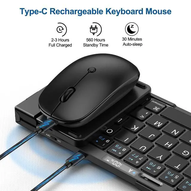 Alt view image 4 of 5 - Foldable Keyboard and Mouse, EDJO Folding Keyboard Mouse Combo with Portable Case, 2.4G Wireless & Bluetooth, USB-C Rechargeable Travel Combo for Windows, Mac OS, iOS, Android PC/Laptop/ (Black)