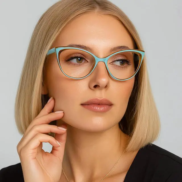 Alt view image 3 of 5 - Pastel Blue Vivid Cat Eye Blue Light Glasses for Woman with Sturdy Made - Spring Hinges Eyeglasses Frame - Cateye Bluelight Glasses Womens - Flexible for all Face Shapes Fashion Glasses for Women