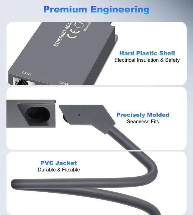 Alt view image 4 of 5 - Ethernet Adapter for Starlink Standard Actuated Gen 2, 2 Ports Starlink GEN 2/V2 RJ45 Dish Female to Router Male Adapter for Starlink Dish Satellite Internet V2 for Wired External Network