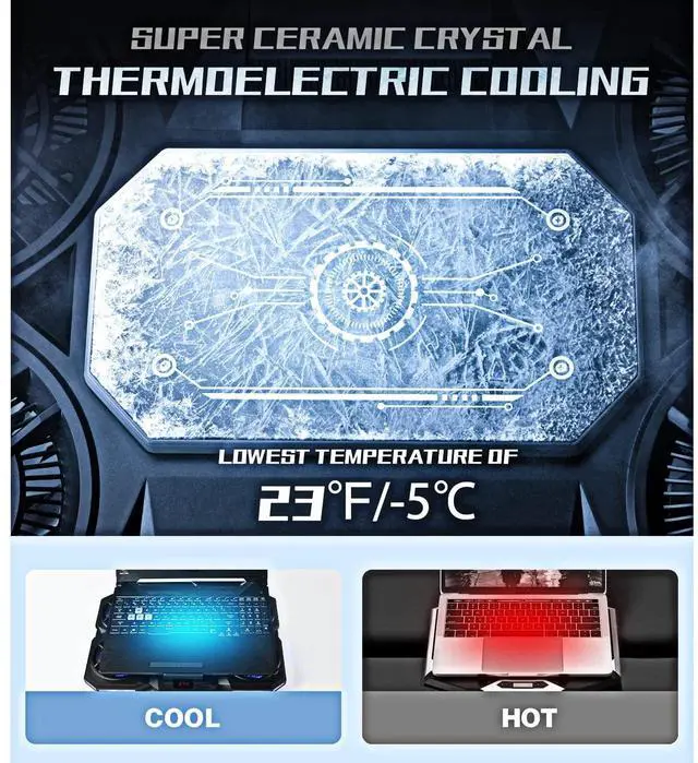 Alt view image 3 of 5 - QUICARD Upgraded Laptop Cooling Pad with Thermoelectric Cooler and 4 Fans, Powerful Laptop Cooler, Independent Control, Multi-Gear Adjustment, RGB, 14-21 Inch Laptop Stand (Laptop Cooling Pad 1)