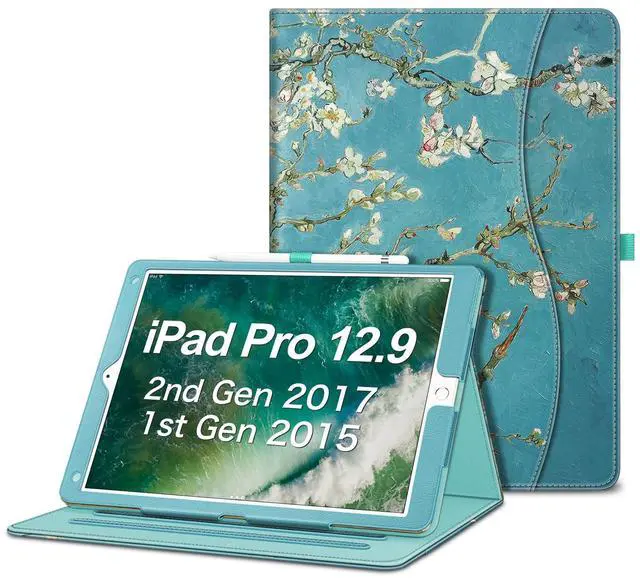 Main image of Fintie Multi-Angle Case, 2017/2015 iPad Pro 12.9 inch (Old Model) 1st & 2nd Gen Case - [Corner Protection] Folio Stand Cover with Pencil Holder & Pocket, Auto Wake/Sleep, Blossom