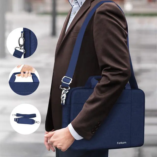 Alt view image 5 of 5 - Ferkurn Laptop Bag Case for Women Men Computer Bag Compatible with HP Envy Pavilion Omen/LG Gram/MSI/Dell Inspiron XPS/Lenovo/Acer, Shoulder Strap Carrying Messenger Briefcase, Blue, 14 Inch
