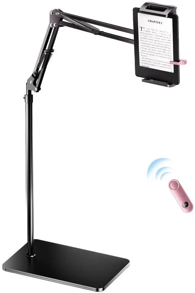 Main image of UNIBITRI Floor Stand for Kindle with Remote Page Turner, Holder Stand for Reading in Bed with Clicker  for Kindle Paperwhite, Oasis,Tablet, iPhone and More 4.7-11 inch,Pink Remote