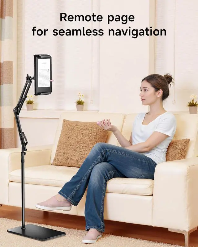 Alt view image 3 of 5 - UNIBITRI Floor Stand for Kindle with Remote Page Turner, Holder Stand for Reading in Bed with Clicker  for Kindle Paperwhite, Oasis,Tablet, iPhone and More 4.7-11 inch,Pink Remote