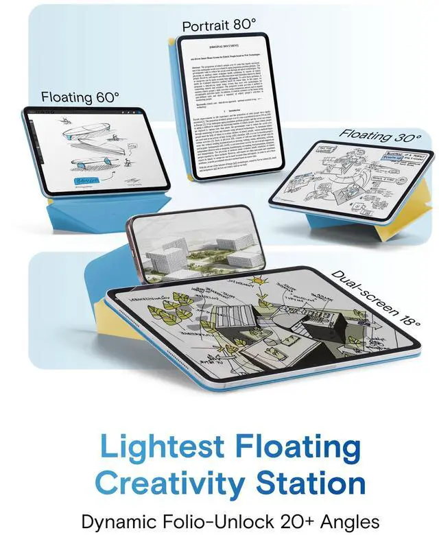 Alt view image 3 of 5 - MOFT Dynamic Folio Case for iPad mini 7 A17 Pro (2024), iPad mini 6 (2021), Silm Magnetic Stand Case with 20+ Viewing Angles, Auto Wake/Sleep, Ultra Thin, Panna Cotta x Faded Jeans