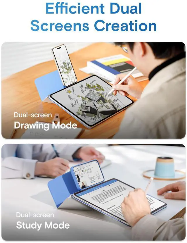 Alt view image 5 of 5 - MOFT Dynamic Folio Case for iPad mini 7 A17 Pro (2024), iPad mini 6 (2021), Silm Magnetic Stand Case with 20+ Viewing Angles, Auto Wake/Sleep, Ultra Thin, Panna Cotta x Faded Jeans