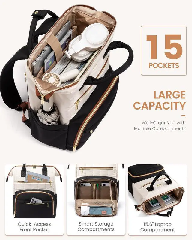 Alt view image 3 of 5 - LOVEVOOK Puffer Backpack Purse for Women with 15.6 Inch Laptop Pocket, Nurse Teacher Work Bags for Gifts, Personal Item Travel Bag for College School, Cute Student Bookbag for Teen Girls Waterproof