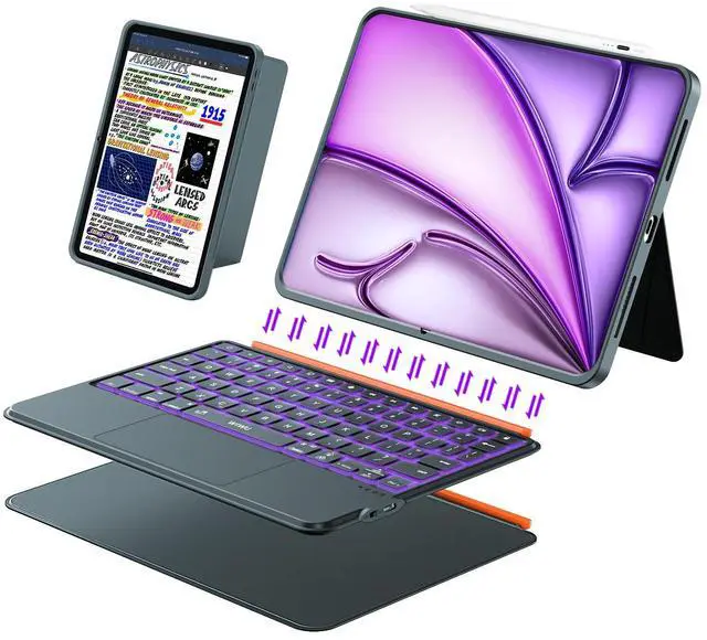 Main image of iPad Air 13 inch Case Keyboard (M3 M2, 2025 2024),Wireless iPad Keyboard for Pro 12.9 inch 6/5/4/3rd Gen,Magnetic Detachable with Trackpad,7-Color Backlit,Landscape/Portrait,Adjustable Stand (Gray)