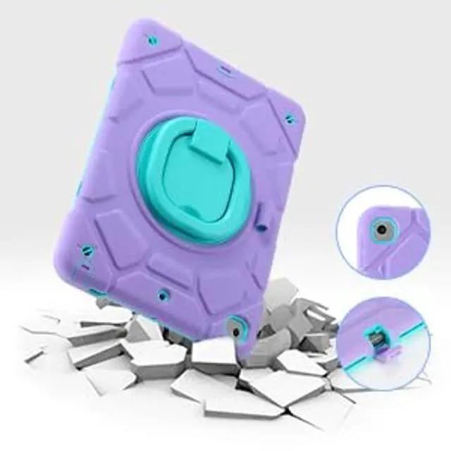 Alt view image 2 of 5 - for iPad 9th/8th/7th Generation Case 10.2" Heavy Sturdy Shockproof Kids Cover with Rotating Stand/Pencil Holder/Shoulder Strap for iPad 10.2 Case 2021/2020/2019 Girls (Light Purple+Mint)