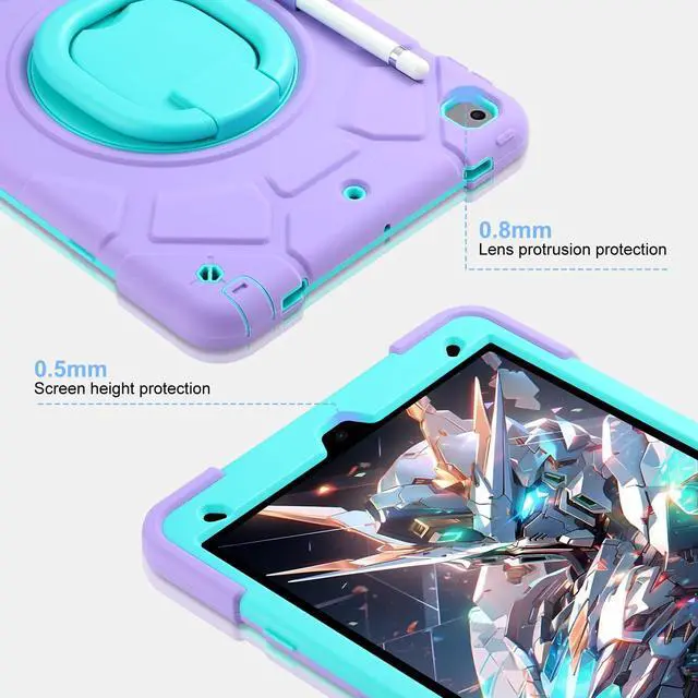 Alt view image 5 of 5 - for iPad 9th/8th/7th Generation Case 10.2" Heavy Sturdy Shockproof Kids Cover with Rotating Stand/Pencil Holder/Shoulder Strap for iPad 10.2 Case 2021/2020/2019 Girls (Light Purple+Mint)