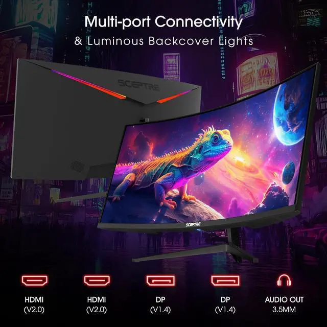 Alt view image 5 of 5 - Sceptre New Curved 34-inch Gaming Monitor 3440 x 1440 180Hz 1500R DP x2 HDMI x2 Build-in Speakers Machine Black 2026