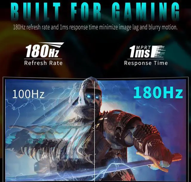 Alt view image 3 of 5 - Viewedge 27 inch Curved Gaming Monitor 180Hz 1ms, FHD 1920x1080P Computer Monitor,1800R VA Screen, 120% sRGB with FreeSync, Low Motion Blur, HDMI & DP, Built-in Speakers