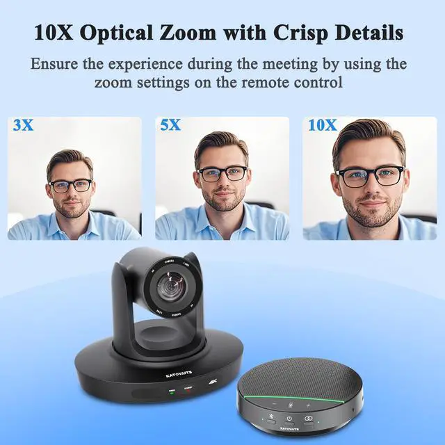 Alt view image 3 of 5 - KATOVJJTS All-in-One Conference Room PTZ Camera 4K UHD System, Video Conference Camera with 10X Optical Zoom and Bluetooth Speakerphone&Microphones, Easy Setup for Church and Meeting