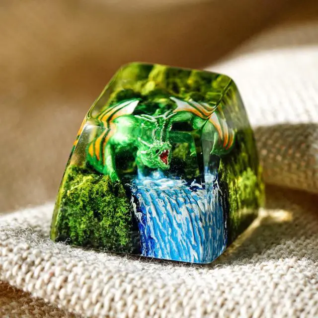 Alt view image 3 of 5 - GIKZO Green Dragon with Waterfall Artisan Keycap R1 SA Profile Custom Fantasy Dragon Keycaps 1U ESC Handmade Gaming Resin Key Cap Cherry MX Switch Compatible Mechanical Keyboard Gift for Dragon Lover