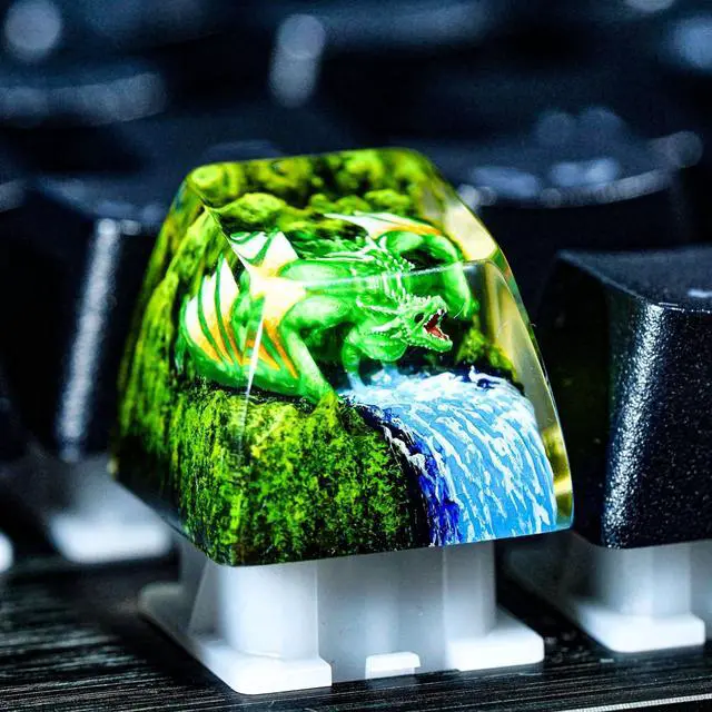Alt view image 5 of 5 - GIKZO Green Dragon with Waterfall Artisan Keycap R1 SA Profile Custom Fantasy Dragon Keycaps 1U ESC Handmade Gaming Resin Key Cap Cherry MX Switch Compatible Mechanical Keyboard Gift for Dragon Lover