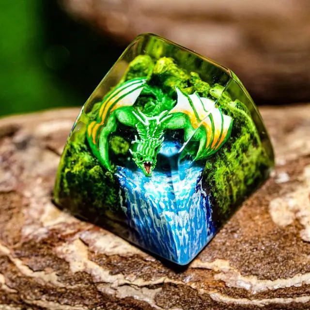 Alt view image 4 of 5 - GIKZO Green Dragon with Waterfall Artisan Keycap R1 SA Profile Custom Fantasy Dragon Keycaps 1U ESC Handmade Gaming Resin Key Cap Cherry MX Switch Compatible Mechanical Keyboard Gift for Dragon Lover
