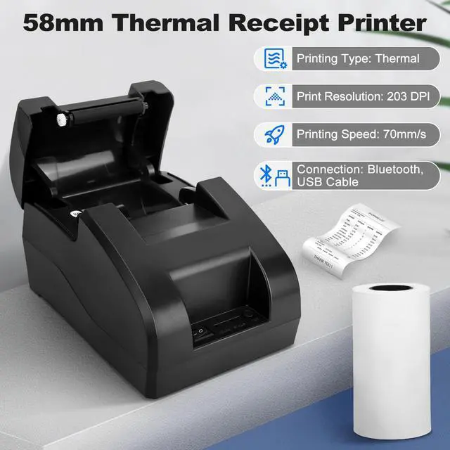 Alt view image 2 of 5 - Gugxiom 58mm Thermal Receipt Printer, Portable Mini Thermal Printer, Bluetooth Receipt Imprimeur for Supermarket Restaurant Retail Sales Kitchen, Compatible with Linux/Windows/Android/iOS