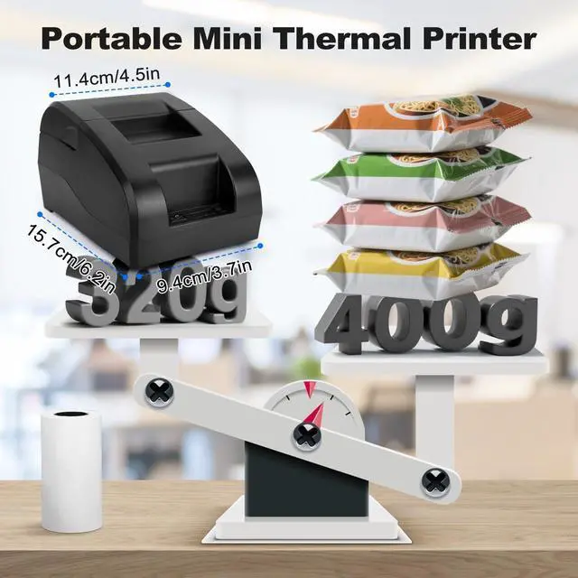 Alt view image 4 of 5 - Gugxiom 58mm Thermal Receipt Printer, Portable Mini Thermal Printer, Bluetooth Receipt Imprimeur for Supermarket Restaurant Retail Sales Kitchen, Compatible with Linux/Windows/Android/iOS