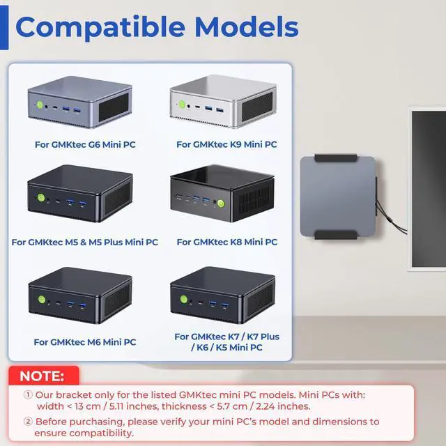 Alt view image 2 of 5 - Bedycoon Metal Mount for GMKtec Mini PC VESA Wall and Under Desk Mount for GMKtec G6/ M6/ M5/ K9/ K8/ K7/ K6/ K5 Mini Desktop Computer Mounting Bracket with Cable Ties Micro PC Holder for GMKtec