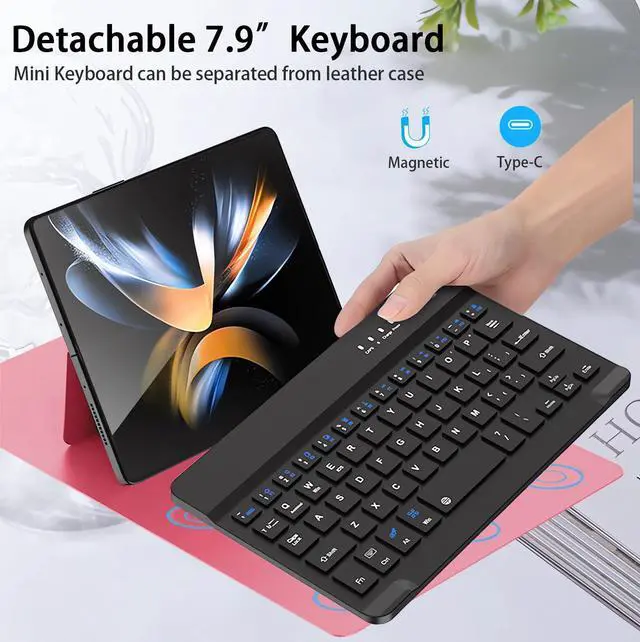 Alt view image 5 of 5 - for Samsung Galaxy Z Fold 7 6 5 Keyboard and Mouse, Portable Mini Bluetooth Keyboard with Leather Case and Capacitive Pen, 4 in 1 Set for Z Fold 7 Accessories