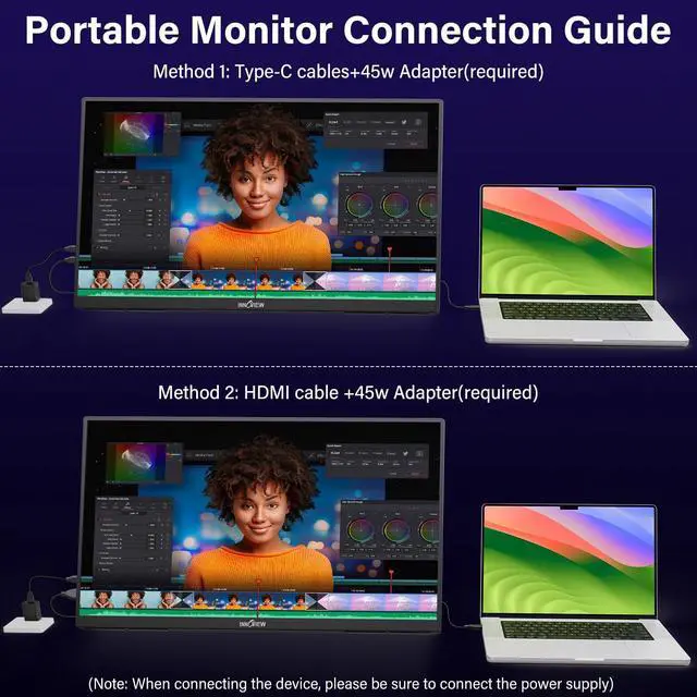 Alt view image 3 of 5 - InnoView 23.8 Inch 2K 100Hz Large Portable Monitor E<2 100% sRGB Fast IPS Portable Gaming Monitor QHD w/180° Adjustable Stand USB-C HDMI Laptop Monitor for PS5/4 Desktop MacBook Switch Xbox 2560X1440