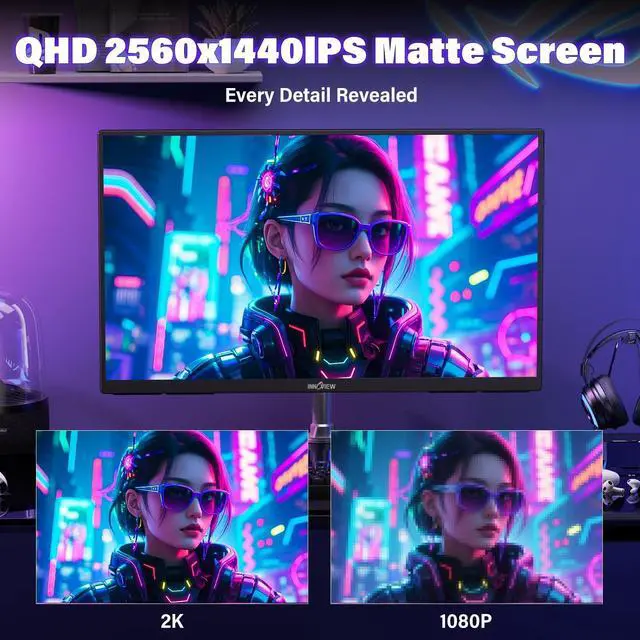 Alt view image 2 of 5 - InnoView 23.8 Inch 2K 100Hz Large Portable Monitor E<2 100% sRGB Fast IPS Portable Gaming Monitor QHD w/180° Adjustable Stand USB-C HDMI Laptop Monitor for PS5/4 Desktop MacBook Switch Xbox 2560X1440