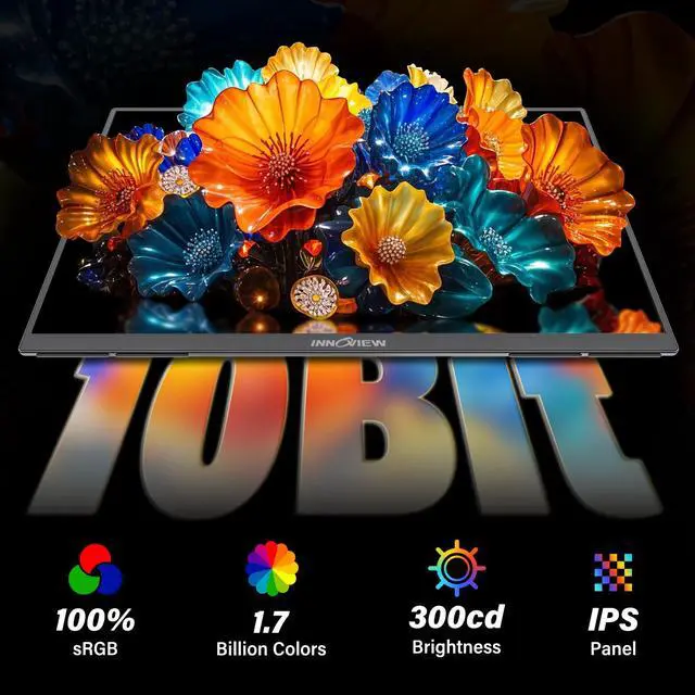 Alt view image 5 of 5 - InnoView 23.8 Inch 2K 100Hz Large Portable Monitor E<2 100% sRGB Fast IPS Portable Gaming Monitor QHD w/180° Adjustable Stand USB-C HDMI Laptop Monitor for PS5/4 Desktop MacBook Switch Xbox 2560X1440