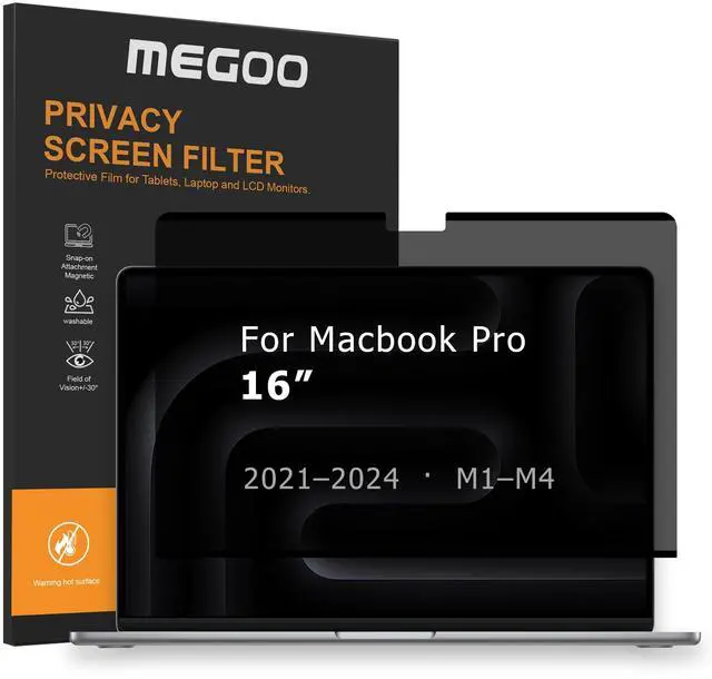 Main image of Megoo Privacy Screen for MacBook Pro 16 Inch (20212024, M1,M2,M3,M4,Pro,Max), Matte Anti-Glare, Blue Light Filter, ±30° Anti-Spy View, Magnetic Storage Case  Premium Business Protection