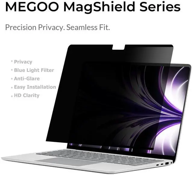 Alt view image 2 of 5 - Megoo Privacy Screen for MacBook Pro 16 Inch (20212024, M1,M2,M3,M4,Pro,Max), Matte Anti-Glare, Blue Light Filter, ±30° Anti-Spy View, Magnetic Storage Case  Premium Business Protection